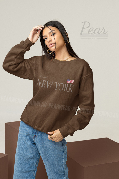 New York Baskılı Kadın 3 İplik Şardonlu Oversize Sweatshirt