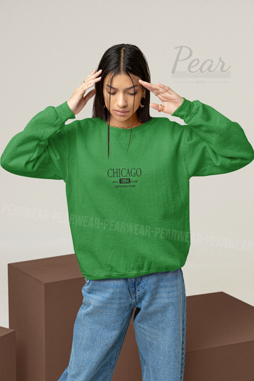 Chicago Baskılı Kadın 3 İplik Şardonlu Oversize Sweatshirt