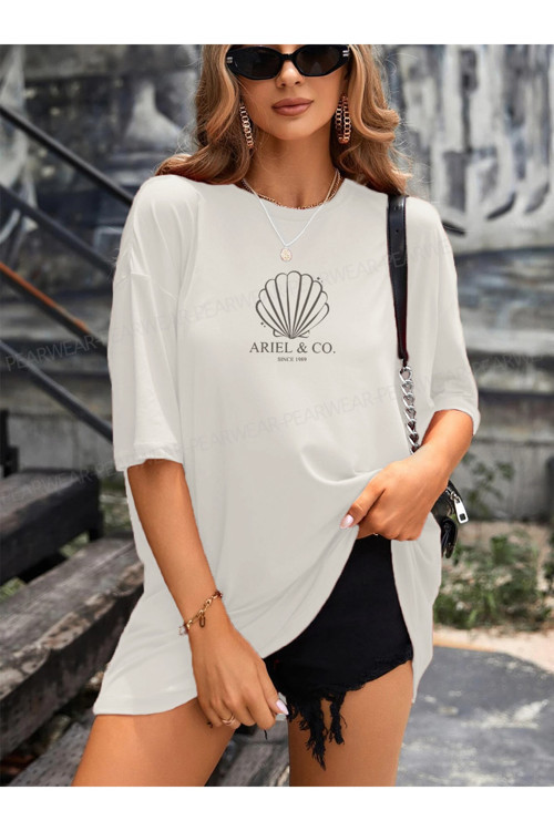 Ariel Baskılı Kadın Pamuklu Bisiklet Yaka Oversize Boyfriend T-Shirt
