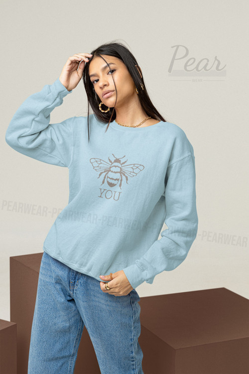 Bee You Baskılı Kadın 3 İplik Şardonlu Oversize Arı Sweatshirt