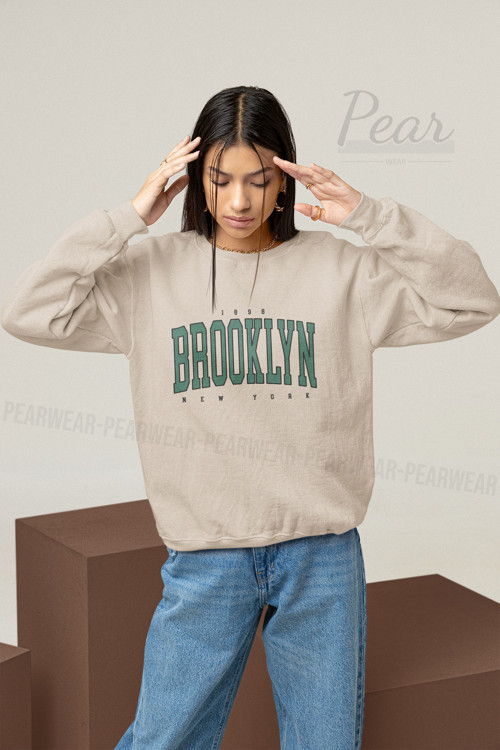 Brooklyn Baskılı Kadın 3 İplik Şardonlu Oversize Sweatshirt