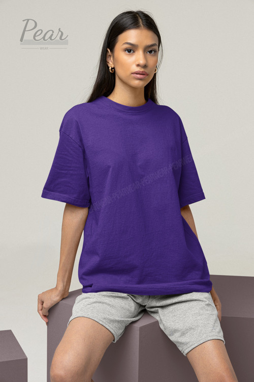 Kadın Pamuk Oversize Tişört Bisiklet Yaka T-Shirt
