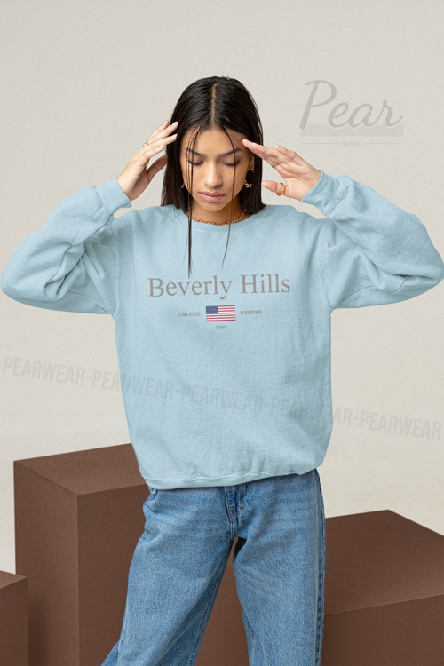 Beverly Hills Baskılı Kadın 3 İplik Şardonlu Oversize Sweatshirt