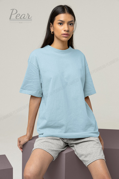 Kadın Pamuk Oversize Tişört Bisiklet Yaka T-Shirt