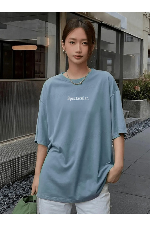 Spectacular Baskılı Geniş Kalıp Kadın Tişört Oversize T-Shirt
