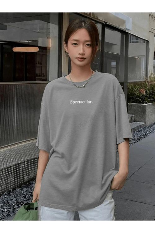 Spectacular Baskılı Geniş Kalıp Kadın Tişört Oversize T-Shirt