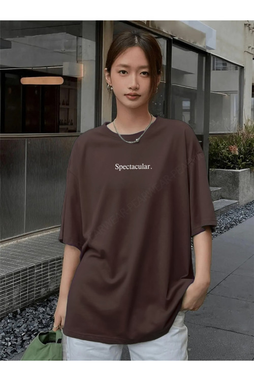 Spectacular Baskılı Geniş Kalıp Kadın Tişört Oversize T-Shirt