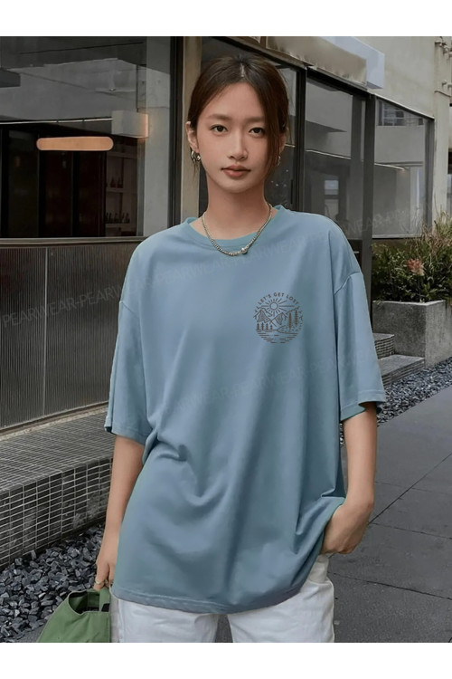 Lost Minimal Baskılı Kadın Pamuklu Bisiklet Yaka Oversize Boyfriend T-Shirt