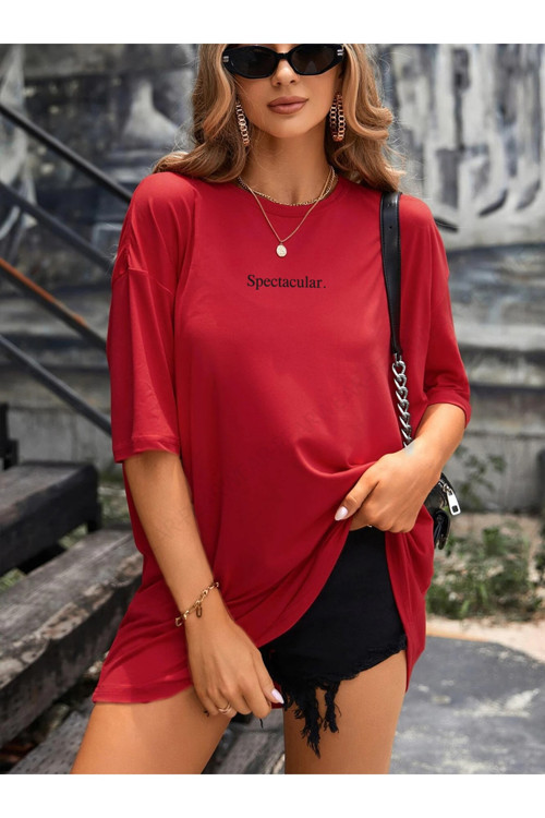 Spectacular Baskılı Geniş Kalıp Kadın Tişört Oversize T-Shirt