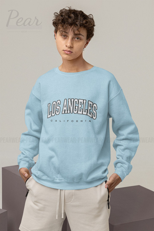 Los Angeles Baskılı Erkek 3 İplik Şardonlu Oversize Sweatshirt