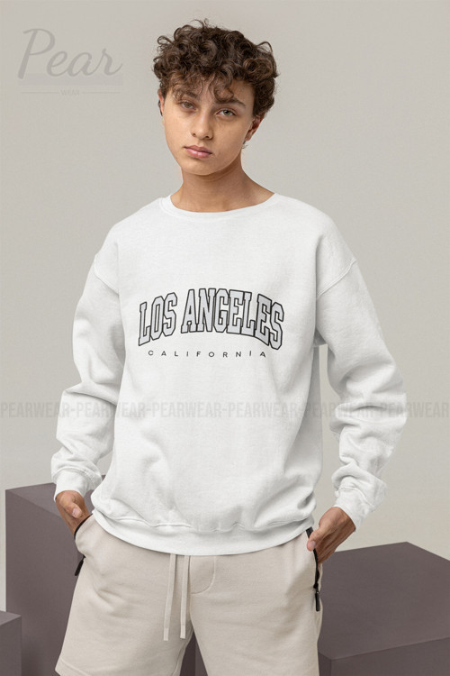 Los Angeles Baskılı Erkek 3 İplik Şardonlu Oversize Sweatshirt