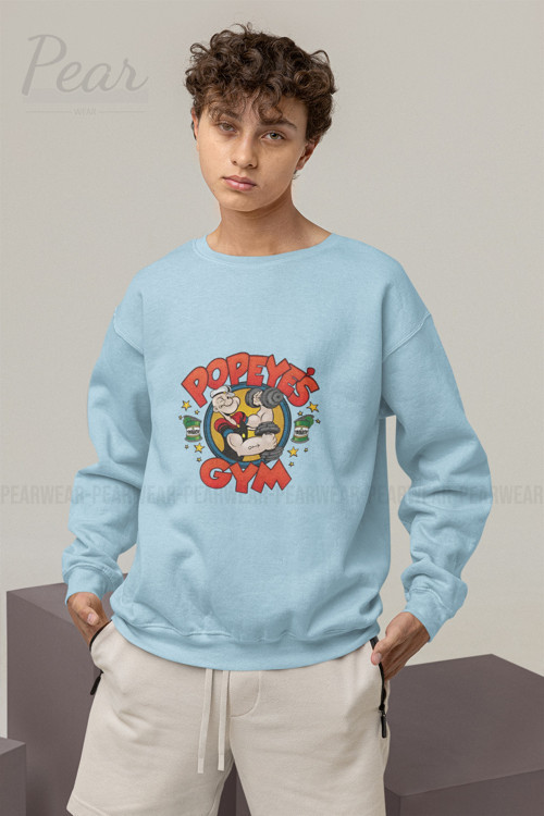 Popeyes Gym Baskılı Erkek 3 İplik Şardonlu Oversize Sweatshirt