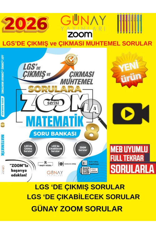 Günay Yayıncılık Matematik Soru Bankası Günay 2026 Zoomla 8.Sınıf Çıkması Muhtemel Sorular Tablet Kalem
