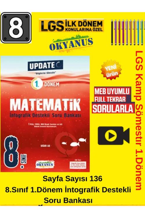 Okyanus Yayıncılık 8. Sınıf Update Matematik 1. Dönem İnfografik Soru Bankası İle Birlikte Tablet Kalemi