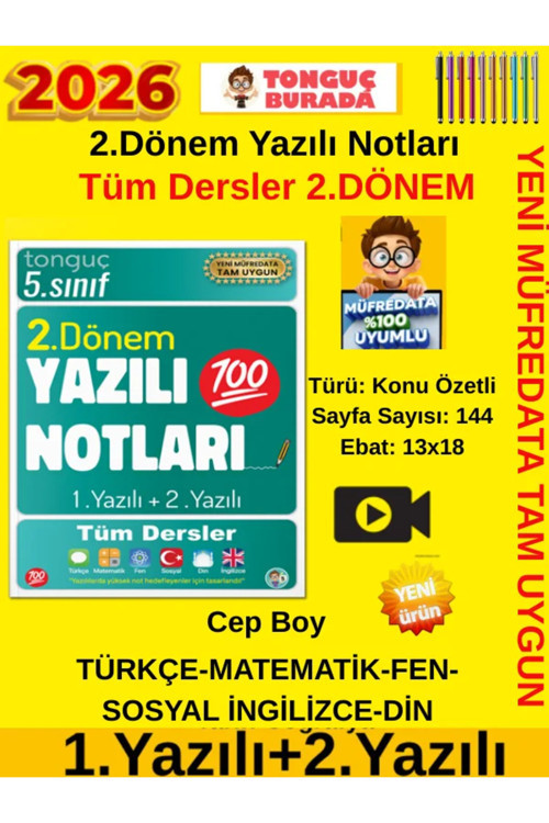 Tonguç Yayınları Tonguç Akademi Tüm Dersler 5.Sınıf 2.Dönem Yazılı Notları (Yeni Ürün)(1-2.Yazılı)Android Kalem