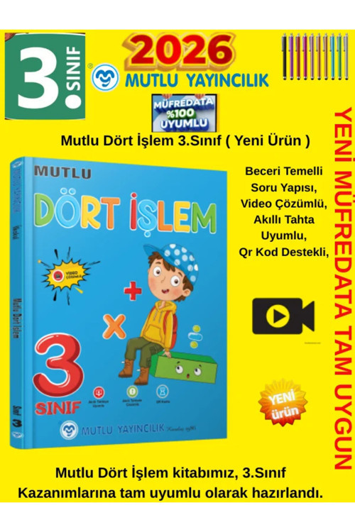 Mutlu Yayıncılık Mutlu Yayın 2026 Matematik 3.Sınıf Mutlu Dört İşlem 4.Sınıf ( Yeni Ürün )+Android Kalem