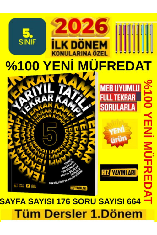 Hız Yayınları 2026 Yarıyıl Tatili 5.Sınıf Tekrar Kampı Maarif Model+ Kalem(%100 Yeni Müfredat)