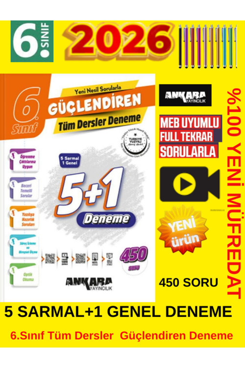 Ankara Yayıncılık 2026 6.Sınıf Güçlendiren Tüm Dersler Deneme 5 Sarmal 1 Genel Android Kalem %100 Yeni