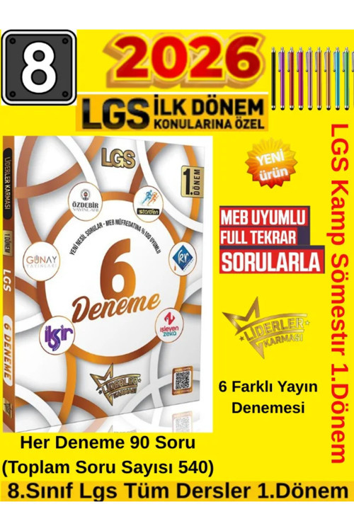 Liderler Karması Lgs 2026 8.Sınıf 1.Dönem Hazırlık 6 Deneme 540 Soru Tablet Kalem