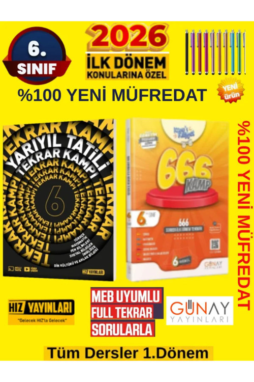 Hız Yayınları Hız 2026 6.Sınıf Yarıyıl 1.Dönem Tekrar+Günay 6.Sınıf 666 Soruda 1.Dönem Kamp(Yeni Müfredat)