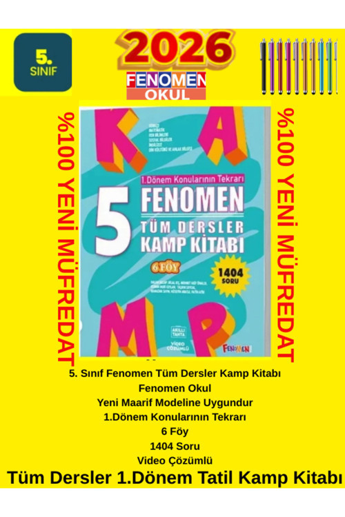 Fenomen Yayıncılık 5.Sınıf 1.Dönem 6 Föy 1444 Soru %100 Yeni Maarif Model Kamp Tekrar Soru Bankası+Kalem
