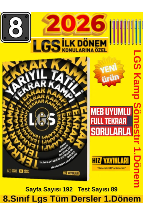 Hız Yayınları Hız 2026 (Yeni Ürün)8.Sınıf Lgs Hazırlık(M-T-F-İ-D-İ)Yarıyıl Tatil Tekrar Kamp 6 Ders+Kalem