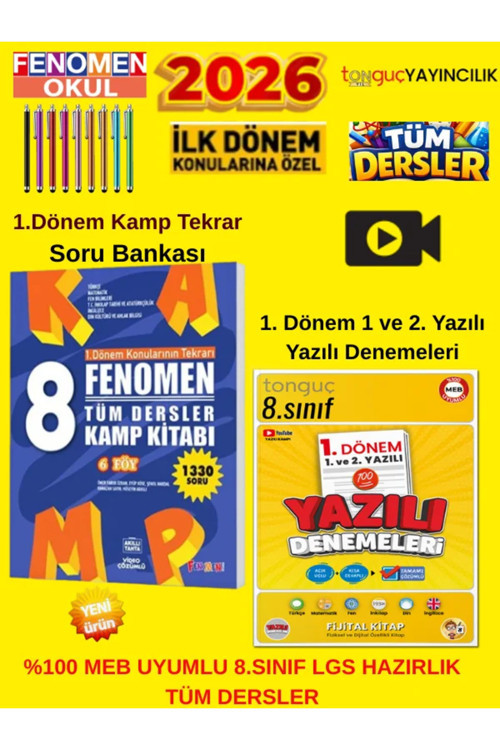 Fenomen Yayıncılık 2026 8. Sınıf Lgs 1. Dönem Kamp Tekrar Soru Bankası + Tonguç 1-2 Yazılı Denemeleri Set