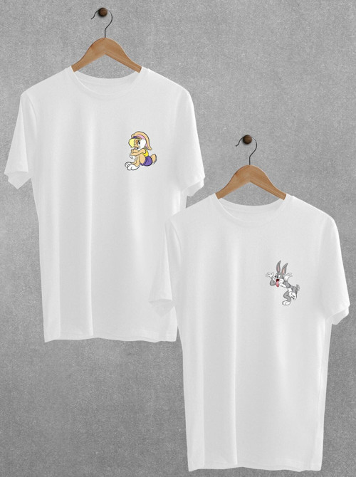 Bugs Bunny Lola Baskılı Sevgili Çift Tişört Siyah Beyaz Oversize Sevgili T-Shirt