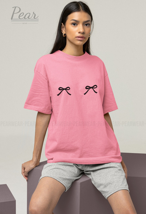 Fiyonk Baskılı Unisex Kurdele Tişört Oversize T-Shirt
