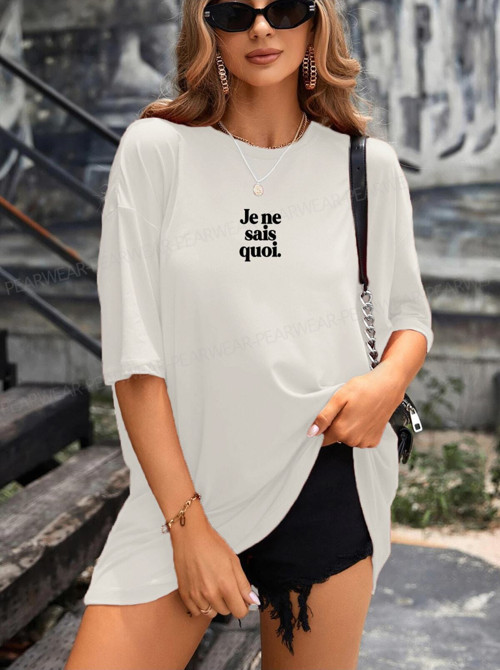 Je Ne Sais Quoi Baskılı Fransızca Tişört Siyah Beyaz Oversize Bisiklet Yaka T-Shirt
