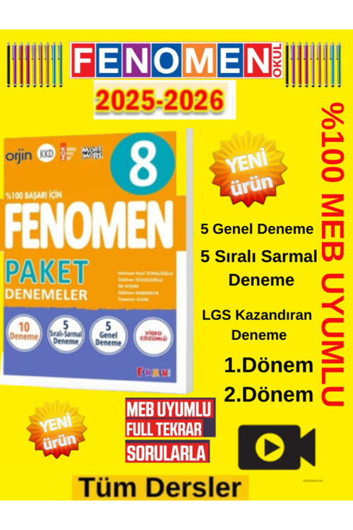 Fenomen Yayıncılık Lgs 8.Sınıf Güncel Müfredat Kazandıran 10’Lu Sarmal Deneme Tablet Kalem