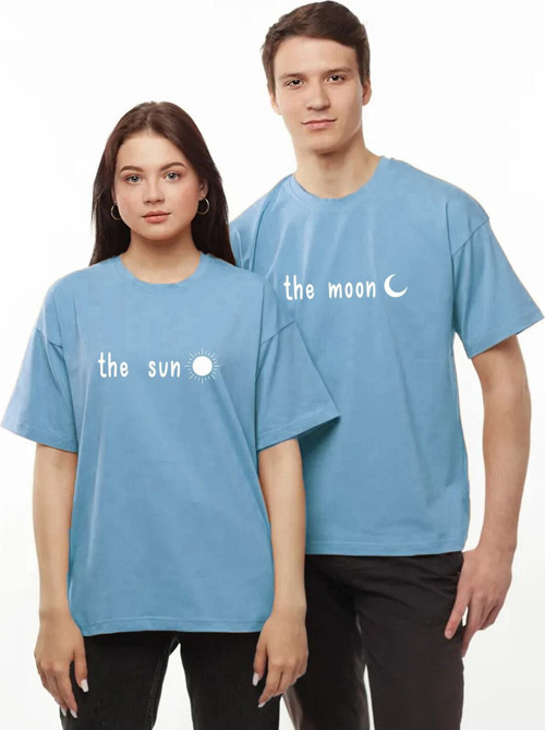 The Moon The Sun Baskılı Renkli Çift Tişört Unisex T-Shirt Oversize ( Geniş Kalıp ) Tshirt