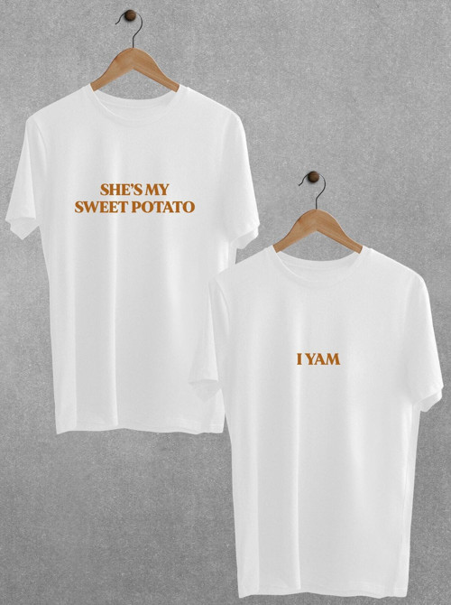 Sweet Potato Baskılı Tişört Sevgili Çift Takım Siyah Beyaz Oversize Couple T-Shirt