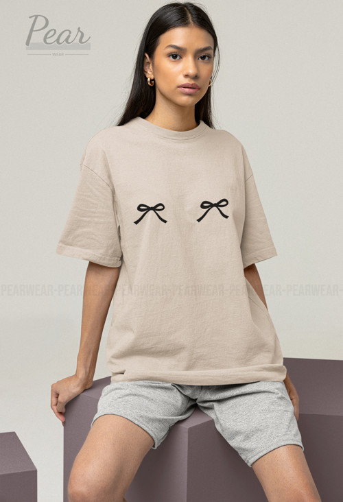 Fiyonk Baskılı Unisex Kurdele Tişört Oversize T-Shirt