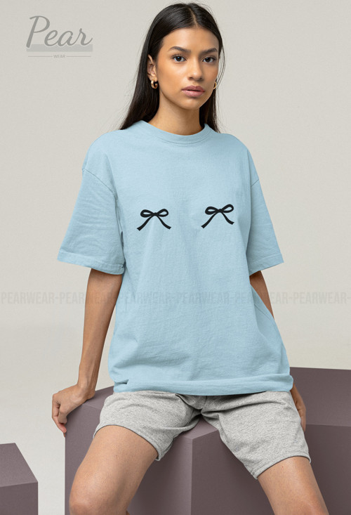 Fiyonk Baskılı Unisex Kurdele Tişört Oversize T-Shirt