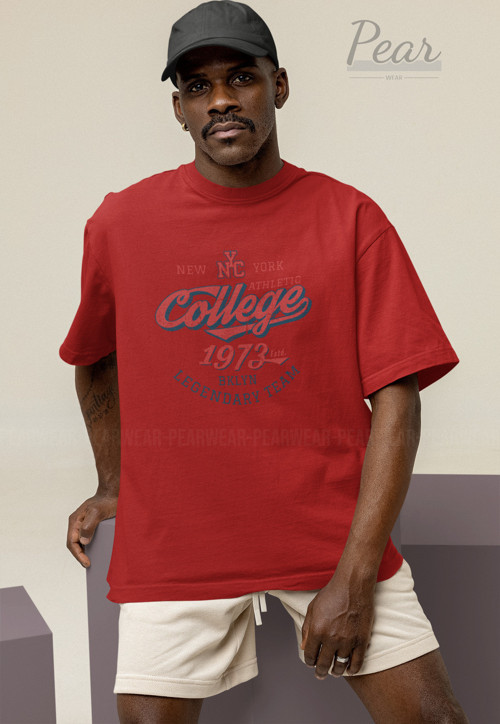 College Baskılı Unisex Tişört Oversize T-Shirt