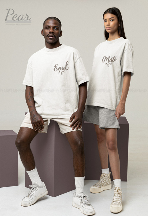 Soul Mate Baskılı 2'Li Tişört Sevgili Unisex Çift Oversize T-Shirt