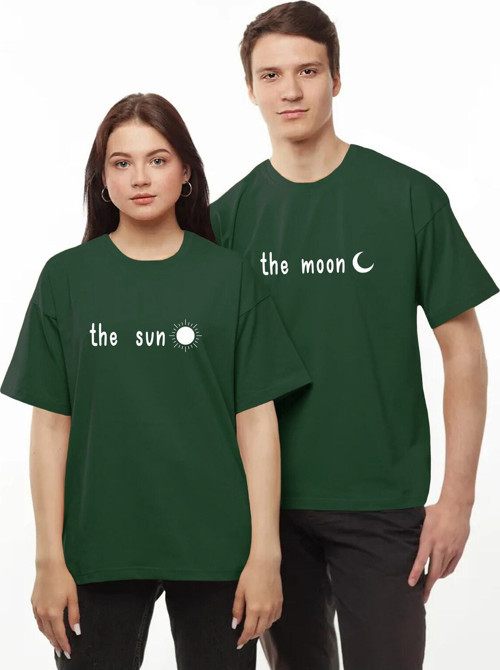 The Moon The Sun Baskılı Tişört Sevgili Çift Takım Ay Güneş Siyah Beyaz Oversize Couple T-Shirt