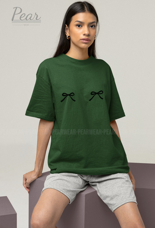 Fiyonk Baskılı Unisex Kurdele Tişört Oversize T-Shirt