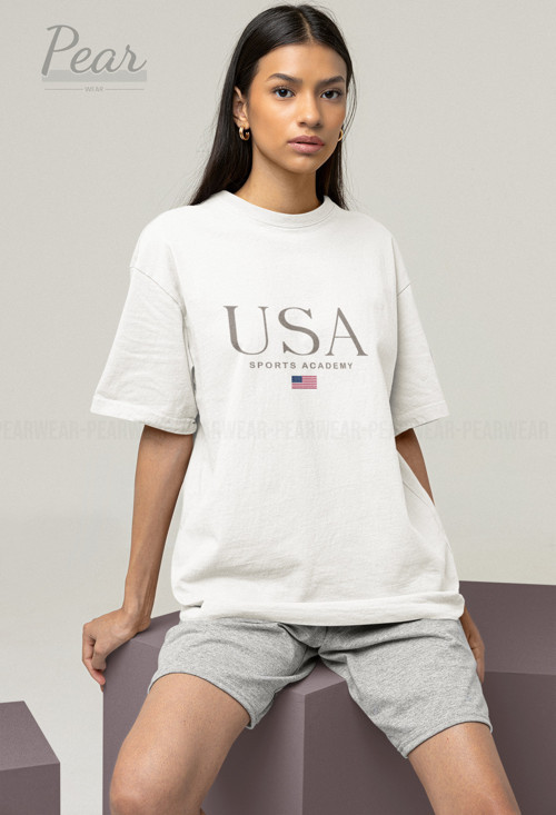 Usa Baskılı Unisex Tişört Oversize T-Shirt