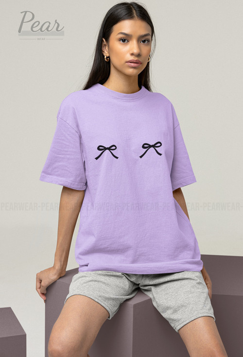 Fiyonk Baskılı Unisex Kurdele Tişört Oversize T-Shirt
