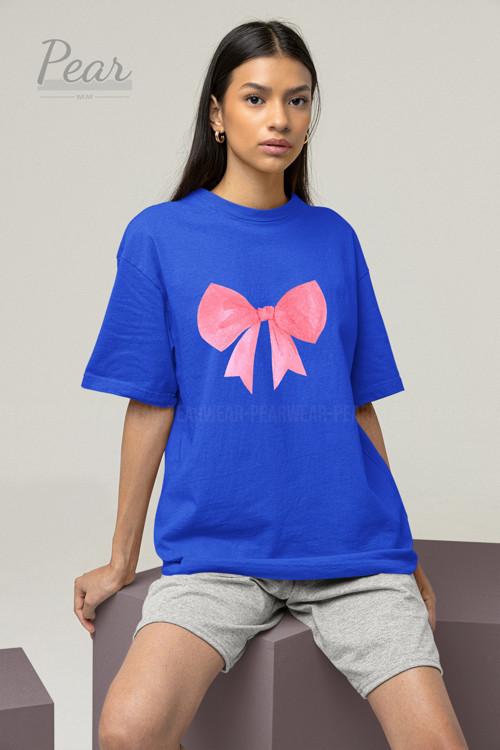 Fiyonk Baskılı Unisex Kurdele Tişört Oversize T-Shirt