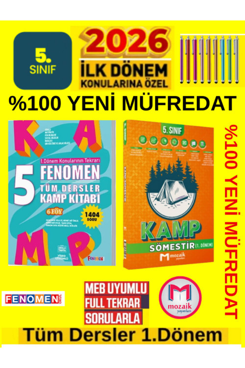 Fenomen Yayıncılık Fenomen 2026 5.Sınıf 1.Dönem 1404 Soru Kamp+Mozaik 5.Sınıf 1.Dönem Tatil Kamp+Kalem(Maarif)