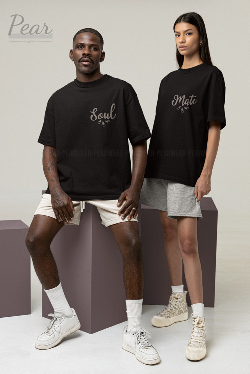 Soul Mate Baskılı 2'Li Tişört Sevgili Unisex Çift Oversize T-Shirt