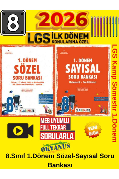 Okyanus Yayıncılık 8. Sınıf Classmate 1. Dönem Sözel-Sayısal Soru Bankası Seti (2 Kitap) + Dokunmatik Kalem Fırsatı