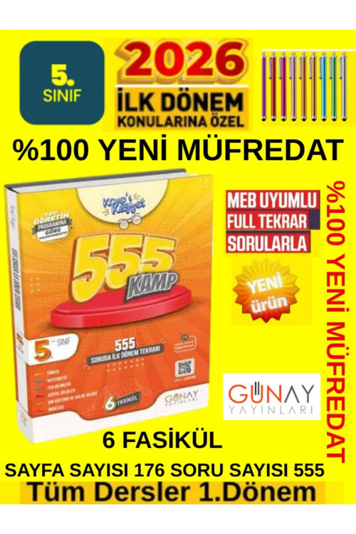 Günay Yayınları Günay Tüm Dersler 5.Sınıf 66 Soruda İlk Dönem Kamp Kitabı(Kamp Keşfet)+Kalem(Yeni Ürün)