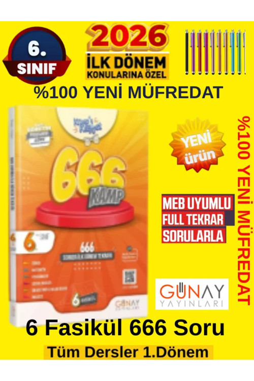 Günay Yayınları Günay 2026 6.Sınıf İlk Dönem 666 Soruda Kamp Tatil Kitabı(Keşfet)+Tablet Kalem(Yeni Müfredat)