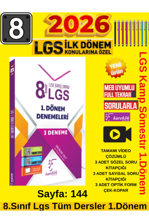 Karekök Eğitim Yayınları Lgs 2026 8. Sınıf 1. Dönem 3 Deneme Karekök Yayınları + Tablet Kalem