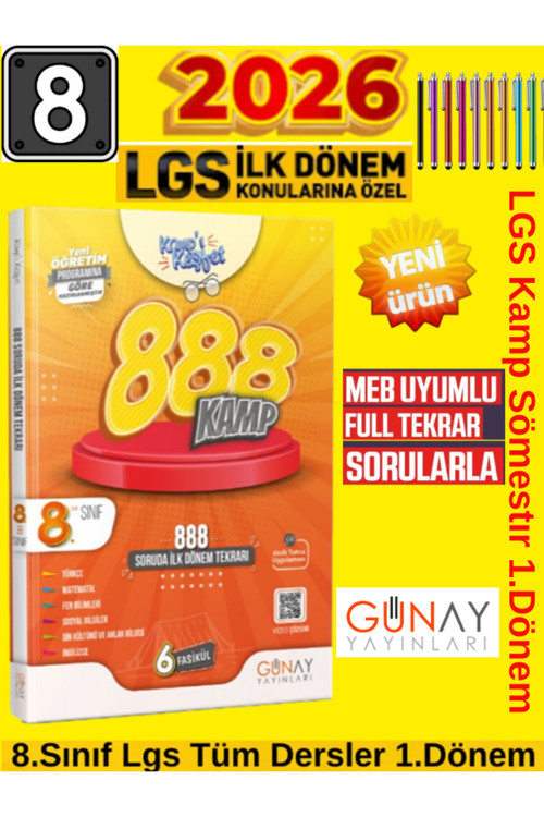 Fenomen Yayıncılık Günay Kamp Keşfet Lgs İlk Dönem 888 Soruda 1.Dönem Tüm Dersler Soru Bankası+ Kalem
