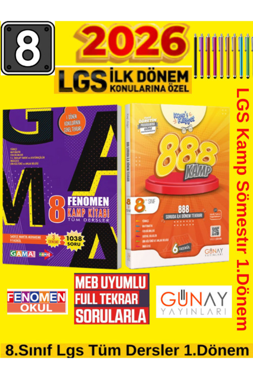 Fenomen Yayıncılık Fenomen Okul Lgs Hazırlık 8.Sınıf 1.Dönem Kamp+Günay 888 Soruda 1.Dönem Soru Bankası